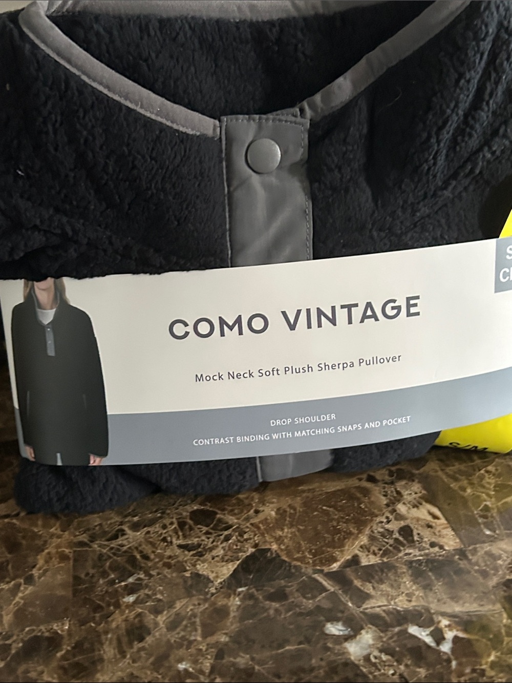 Como Vintage Black Mock Neck Soft Plush Sherpa Pullover